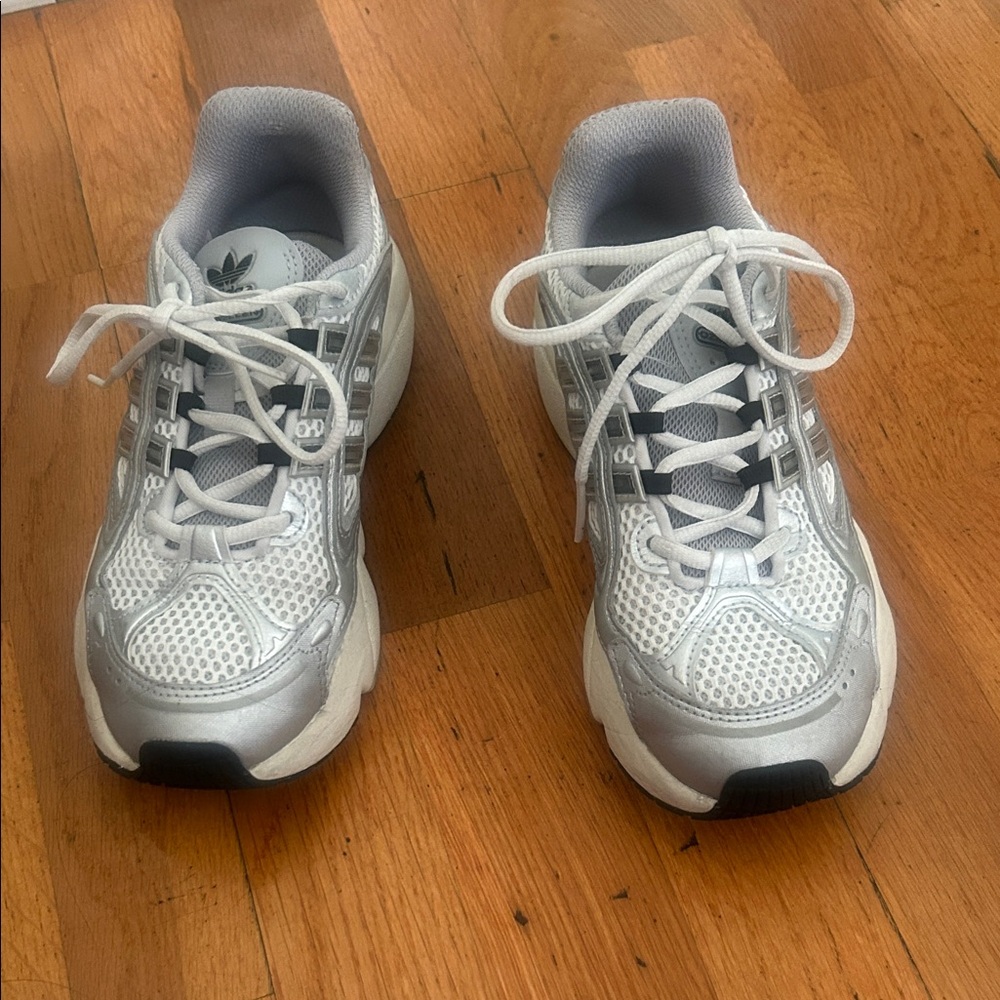 Adidas Metallic Silver and White Running Shoes